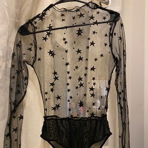Long sleeve mesh star bodysuit fits S-L